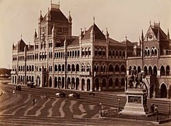 Elphinstone College building, with the David Sassoon Library opposite.